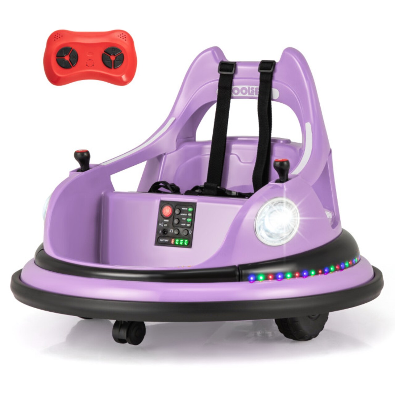 Kids 12V Ride-On Bumper Car with Remote Control, Dual Joystick, 360° Spin & Lights